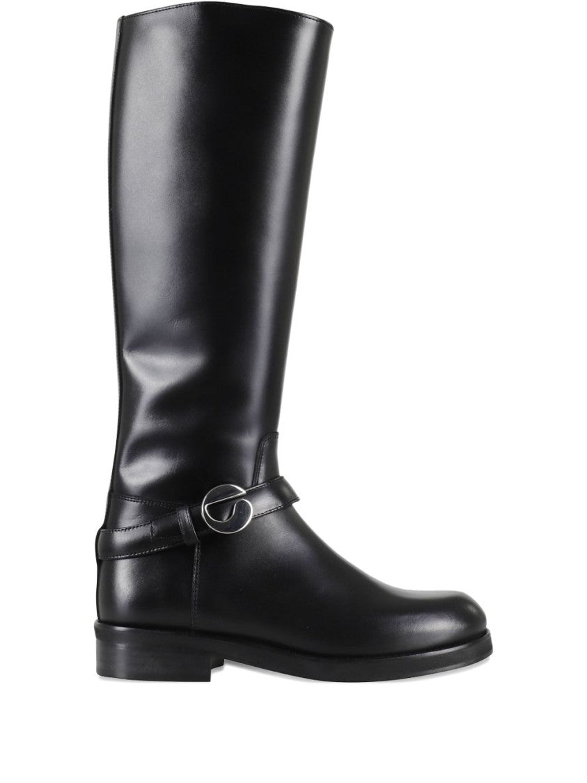 Coperni Black Leather Buckle Knee High Boots