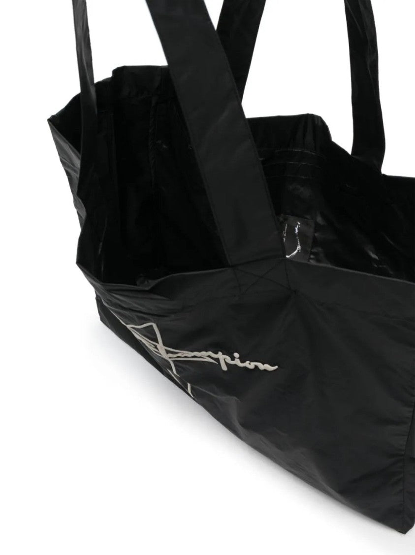Rick Owens X Champion Black Nylon Tote Bag With Iconic Logo