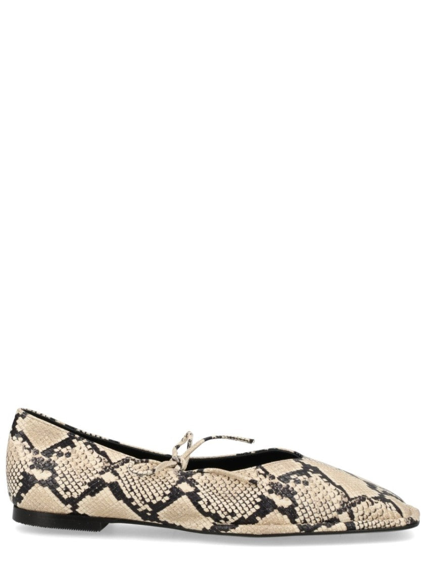 Alohas Natural Tabi Snakeskin Pattern Bow Flats