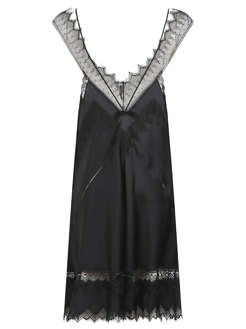 Tom Ford Black V-Neck Dress With Delicate Lace Trim