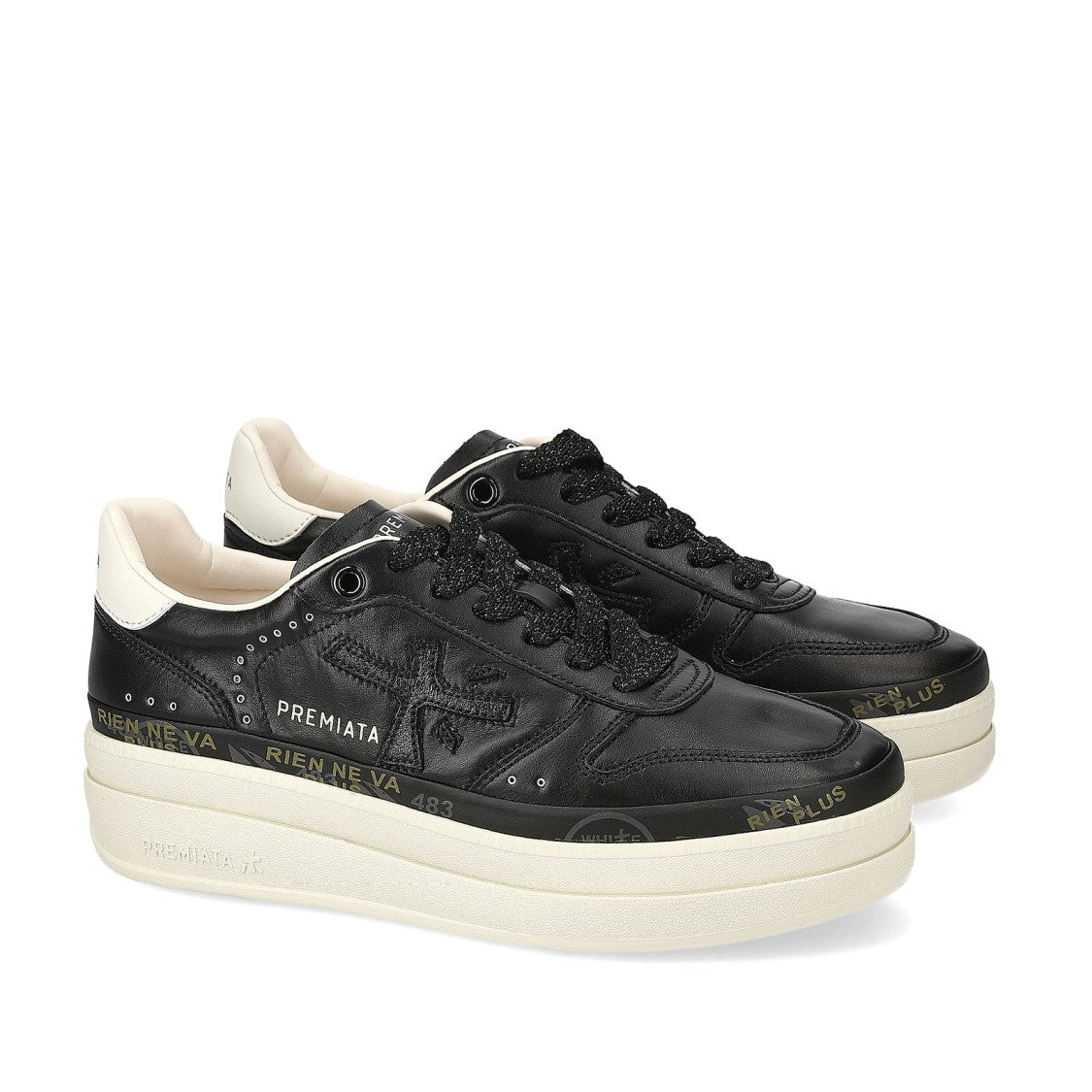 Premiata Sneakers Micol In Black Leather Topponcino White