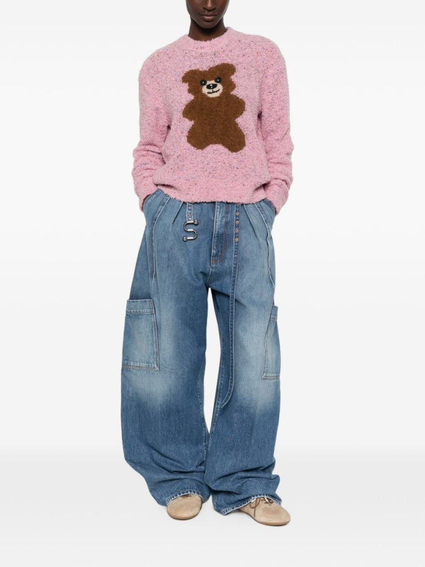 Moschino Teddy Bear Motif Bouclé Knit Sweater - Pink