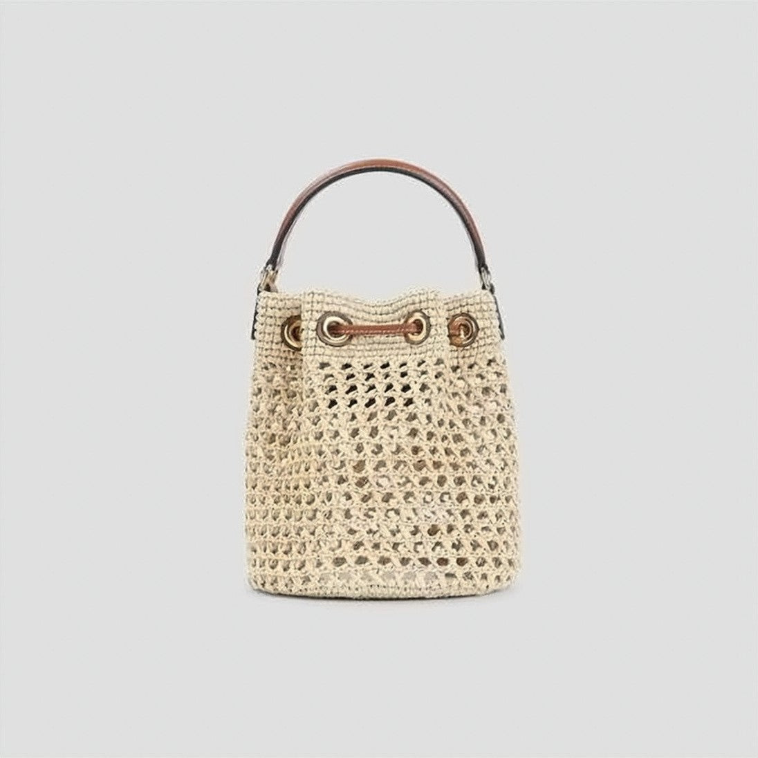 Celine Woven Raffia Tote Bag With Leather Accents