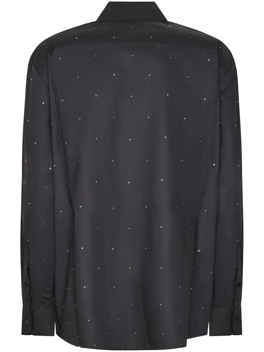 Mc2 Saint Barth Classic Black Button-Down Shirt With Strass Embellishments