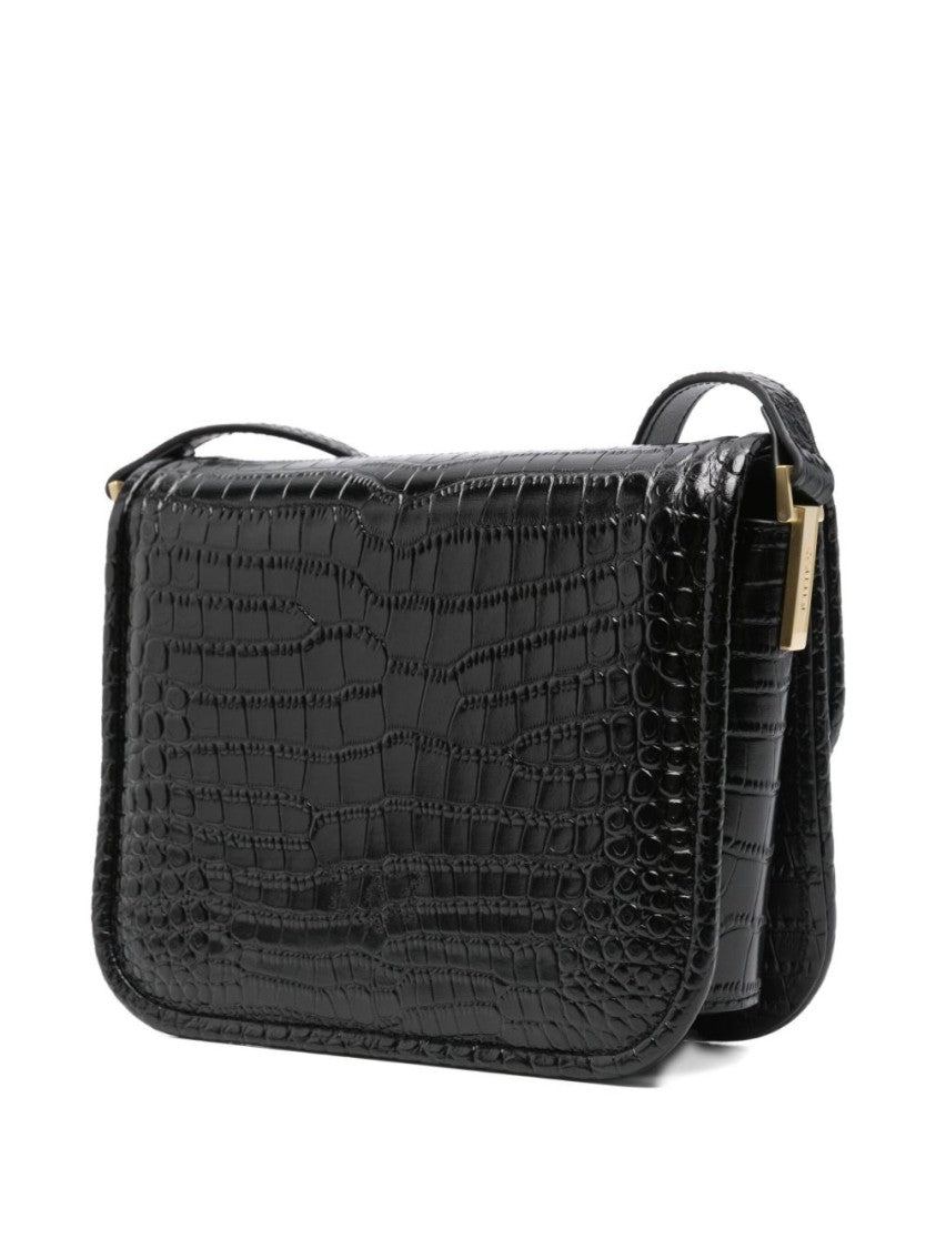 Pinko Compact Black Bag With Textured Crocodile Finish