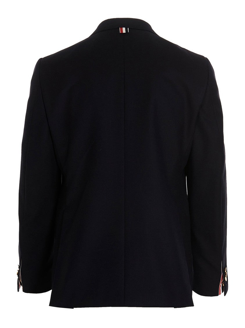 Thom Browne Tailored Wool Suit Set With Notch Lapel And Striped Lining