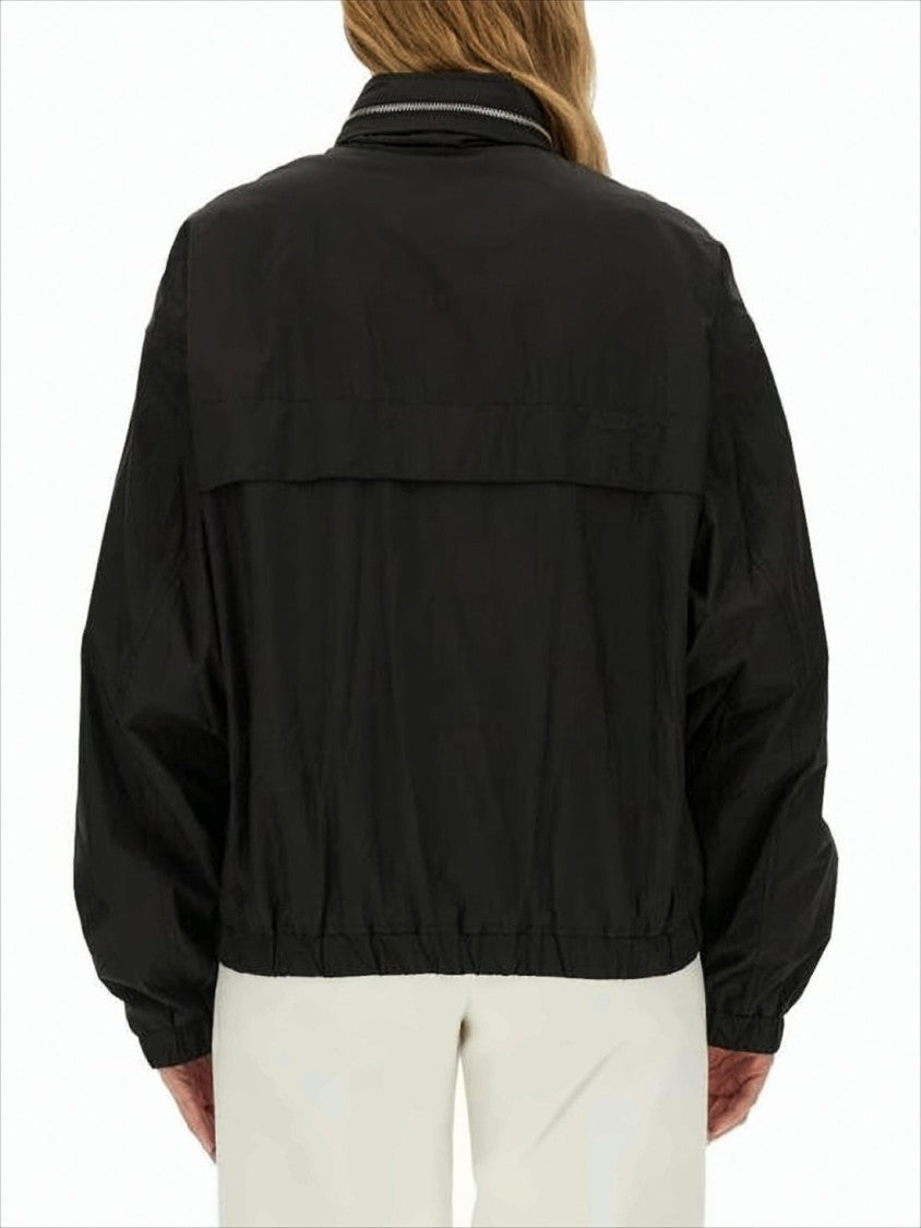 Ami High-Collar Polyamide Jacket With Elastic Hem And Cropped Fit