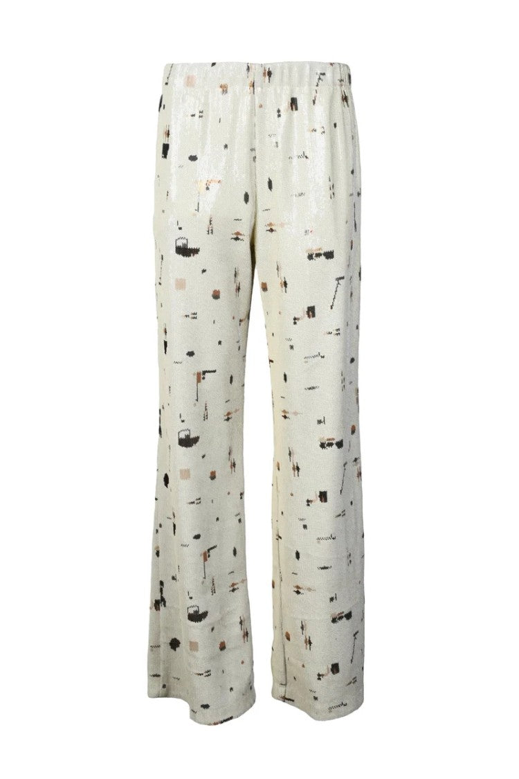 Alysi Sequin High-Waisted Trousers - Cream