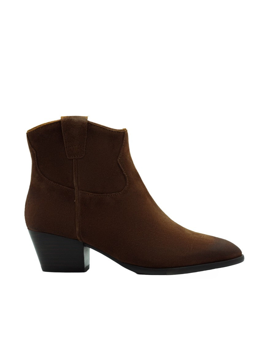 Ash Brown Pointed Toe Suede Zip Ankle Boots