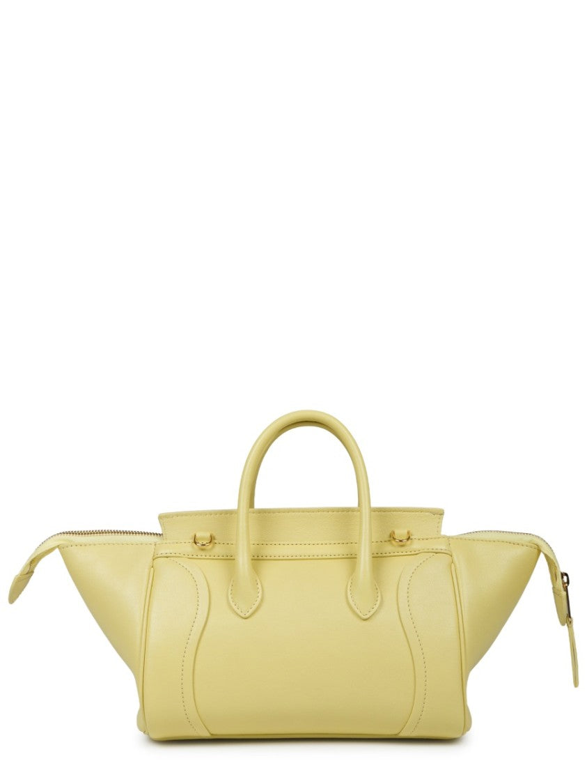 Celine Structured Yellow Lambskin Shoulder Bag With Unique Silhouette