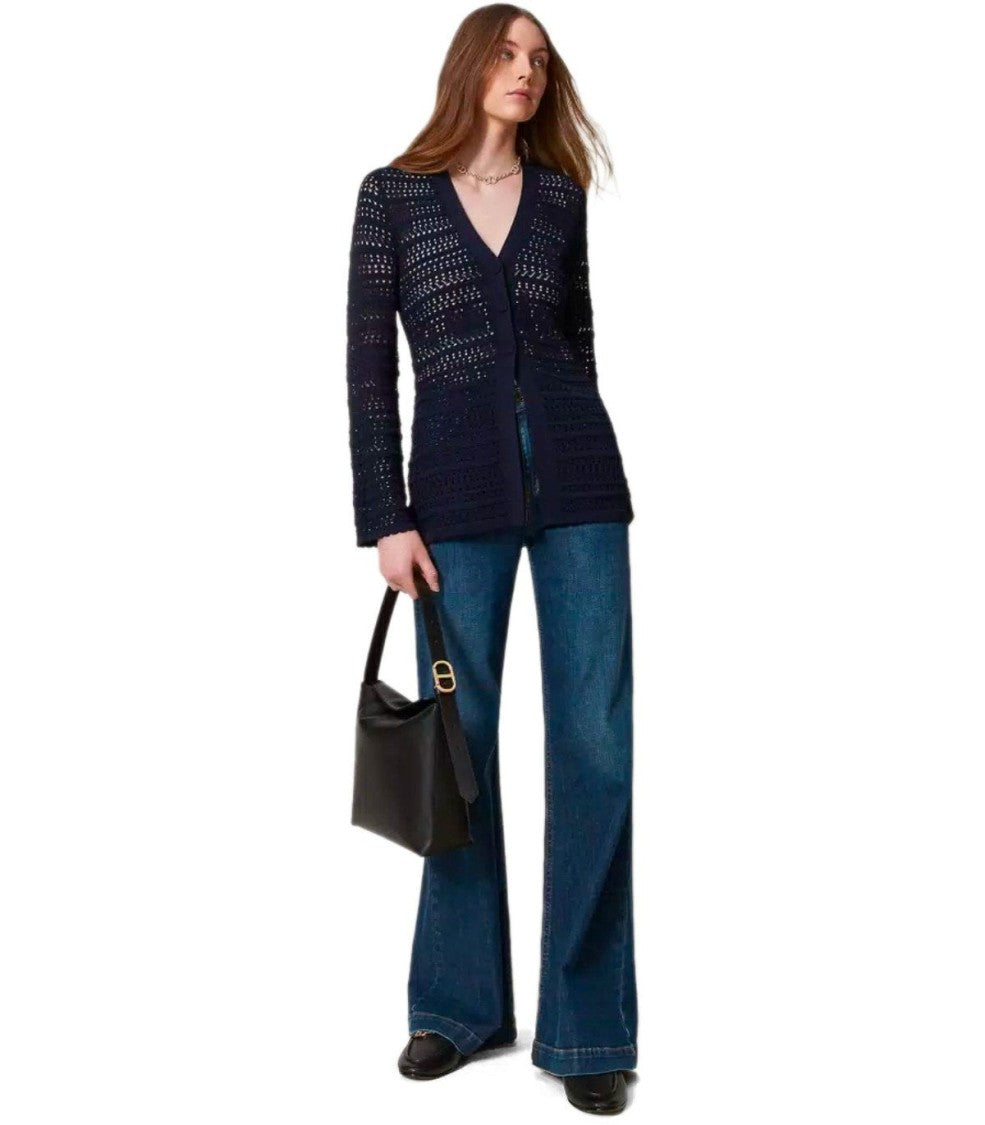 Twin-Set Blue Perforated Cardigan