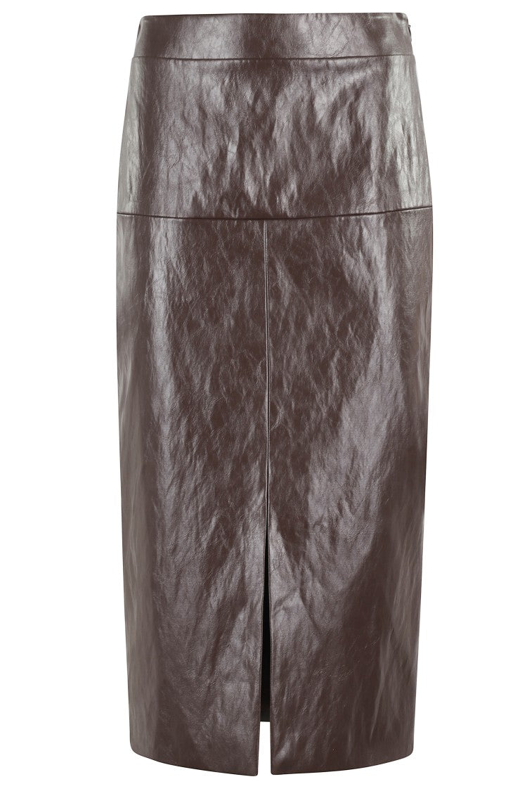 Federica Tosi Midi Faux Leather Skirt With Front Slit And Side Zipper