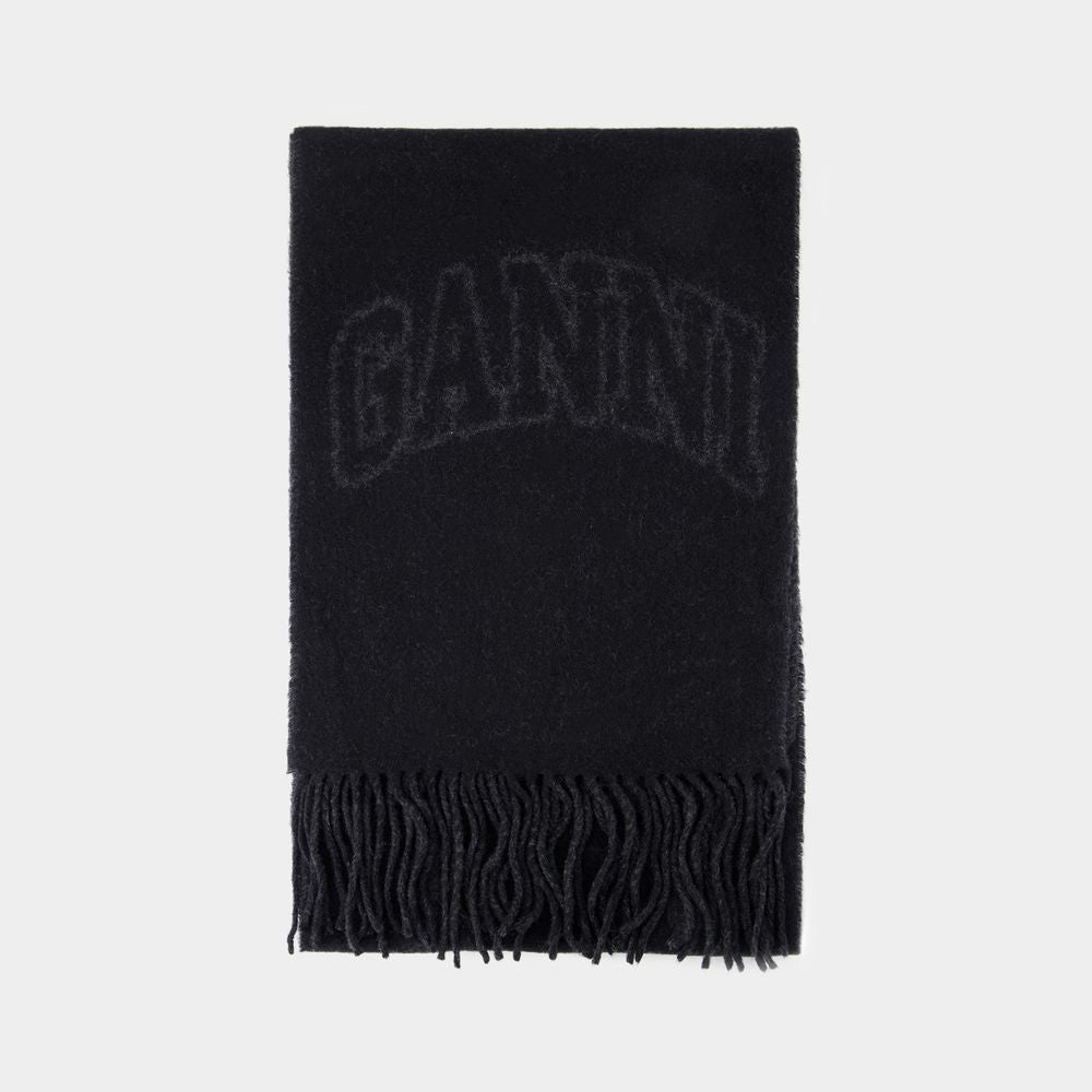 Ganni Narrow Please Scarf - Wool - Black