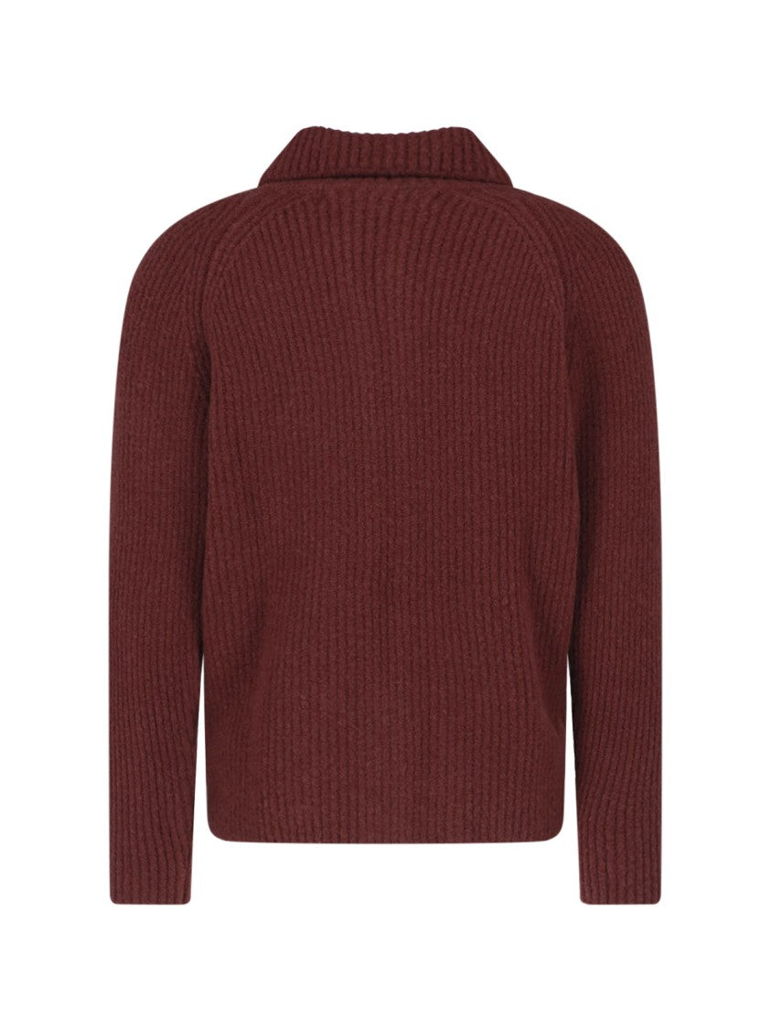 Massimo Osti Studio Bordeaux Wool-Blend Ribbed Zip-Through Knit