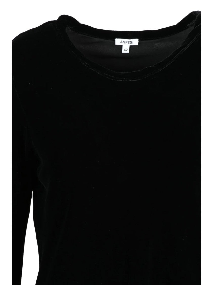 Aspesi Black Viscose-Blend Velvet Tunic Dress