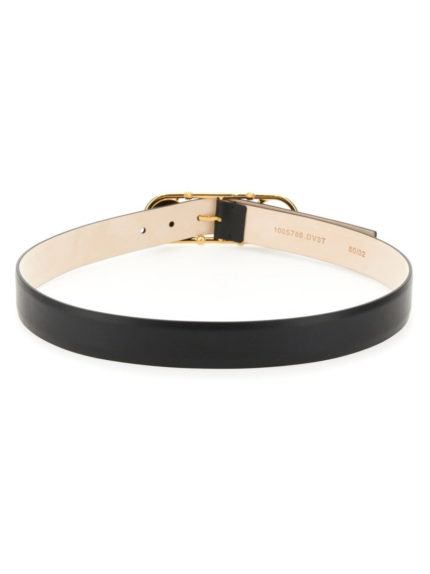 Versace Versace Safety Pin Gold Buckle Leather Belt