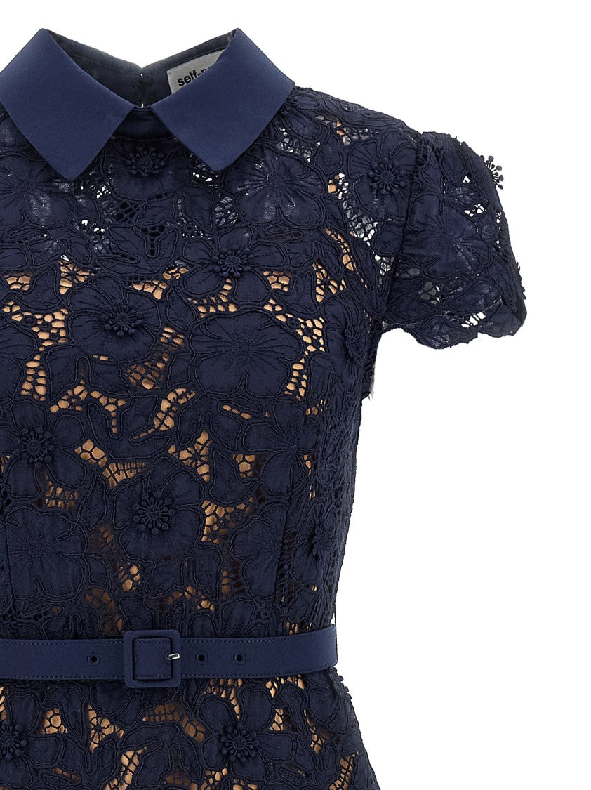 Self-Portrait 'Navy Guipure Lace Midi' Dress