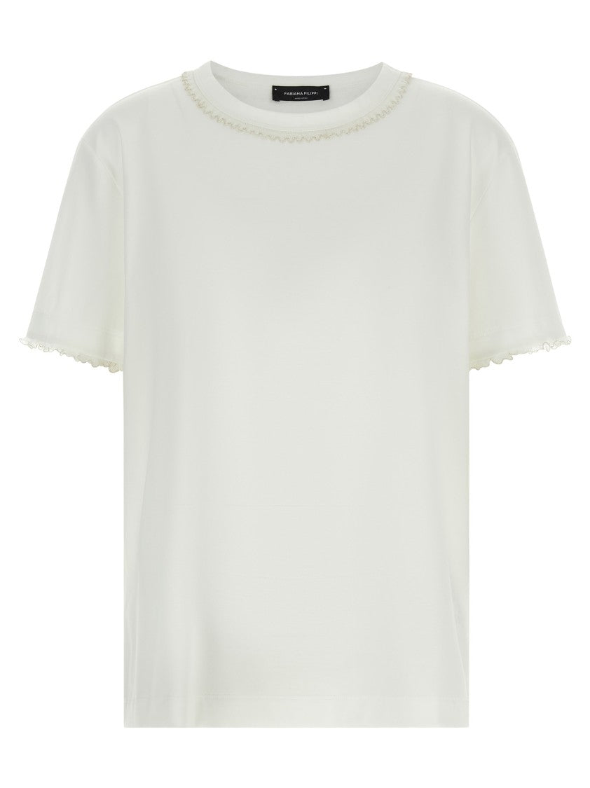 Fabiana Filippi Embellished Cotton Jersey T-Shirt With Beaded Embroidery