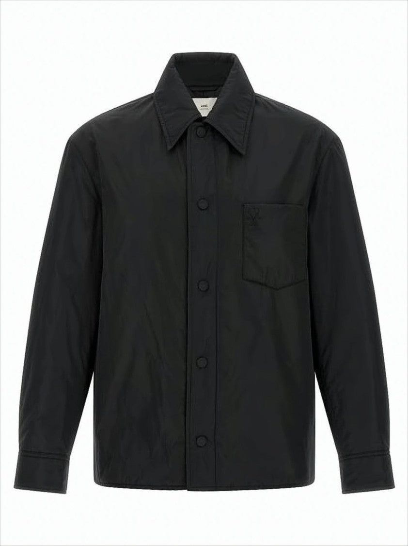 Ami Paris Black Minimalist Jacket With Classic Collar