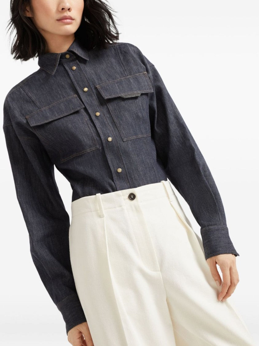 Brunello Cucinelli Wide-Leg Cropped Trousers With Front Pleats And Button Closure