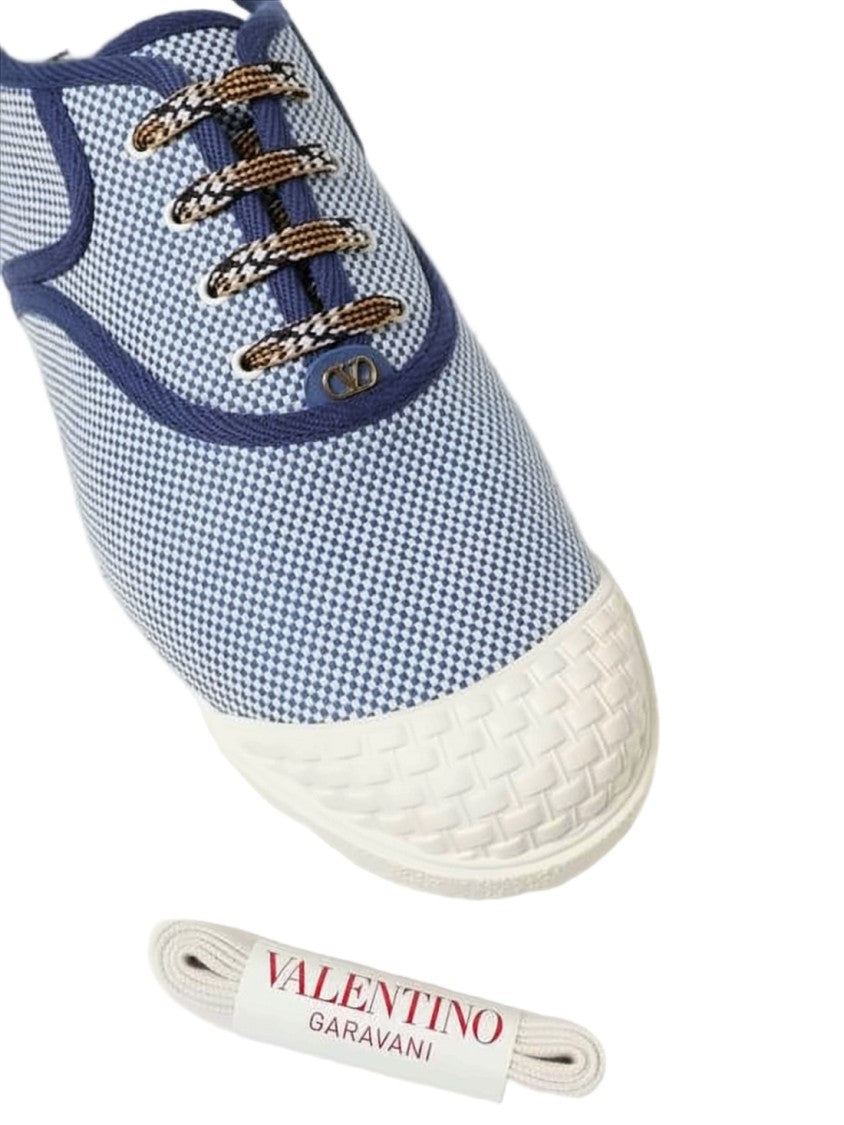 Valentino Garavani Textured Checkered Sneakers With Rubber Toe Cap