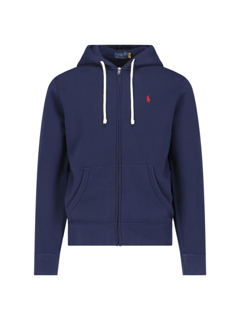 Polo Ralph Lauren Navy Zip-Up Hoodie With Drawstring Hood And Logo Embroidery