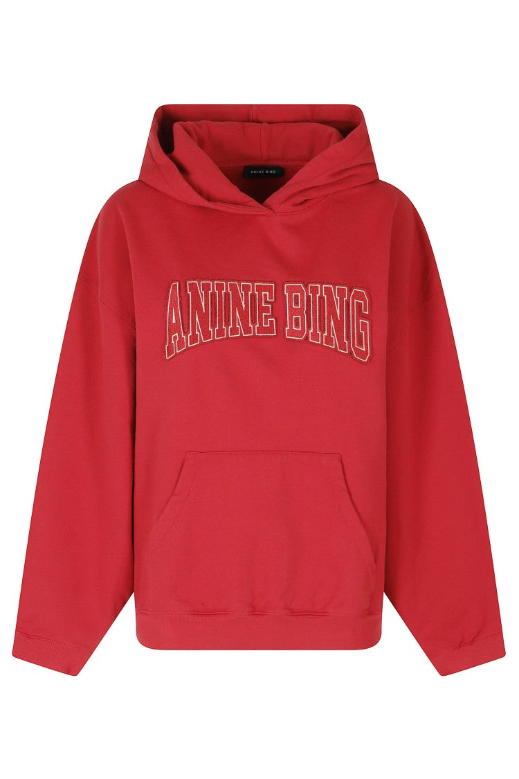 Anine Bing Red Harvey Hooded Cotton Sweatshirt