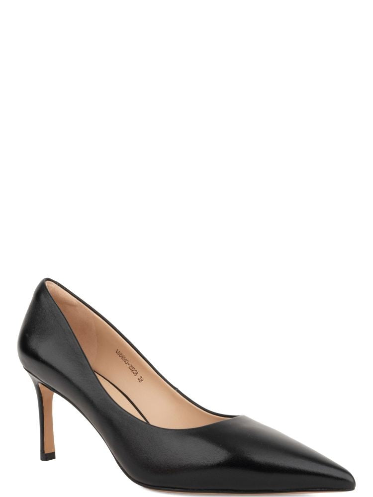Linda Baumann Black Pointed-Toe Leather Stiletto Pumps