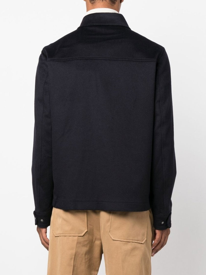 Herno Navy Brushed Wool And Cashmere Shirt Jacket