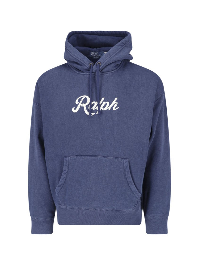 Polo Ralph Lauren Blue Cotton-Blend Hooded Logo Sweatshirt