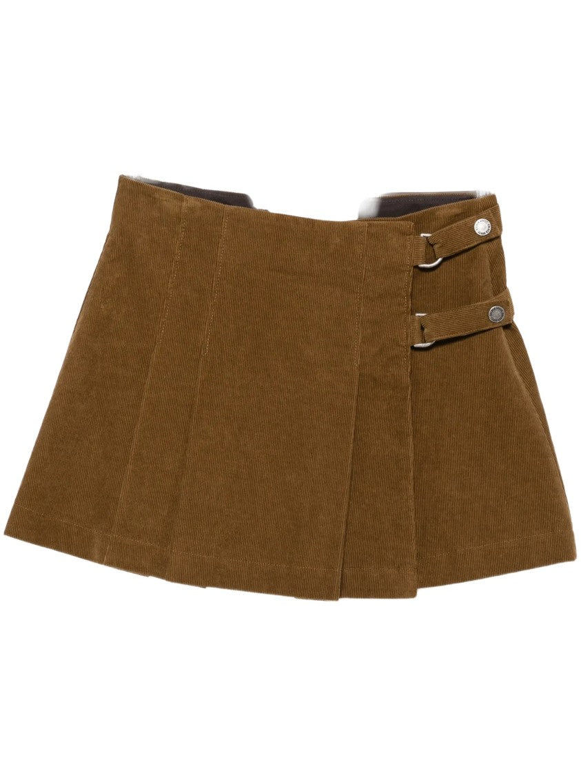 Golden Goose Pleated Corduroy Buckle A-Line Mini Skirt
