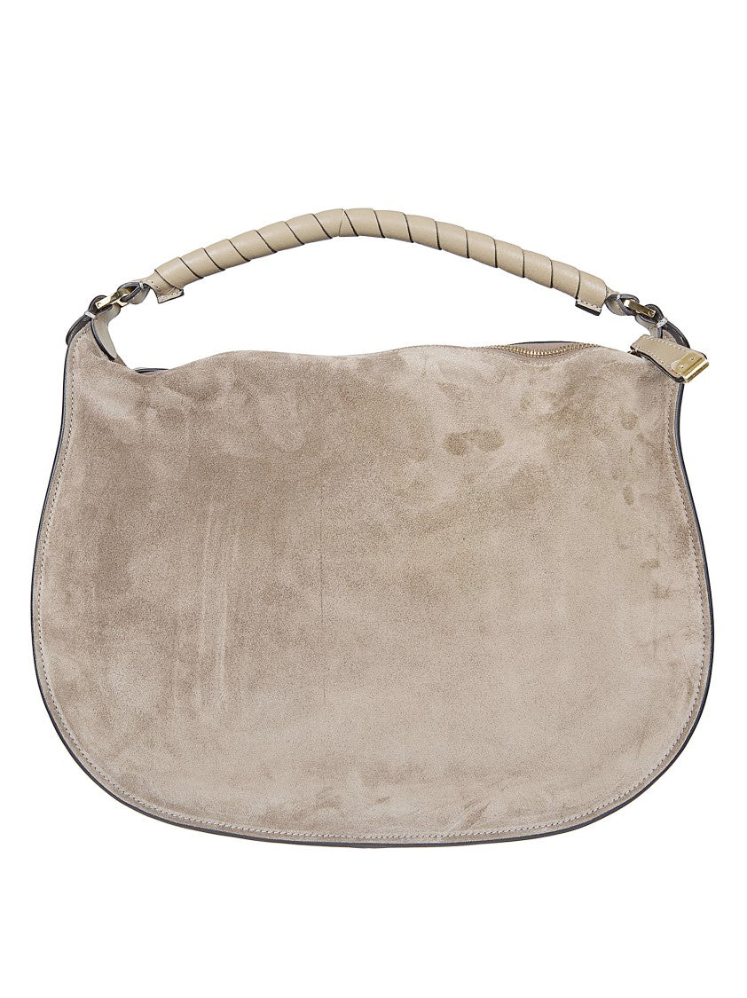 Chloé Suede Shoulder Bag With Embossed Logo And Tassel Detail