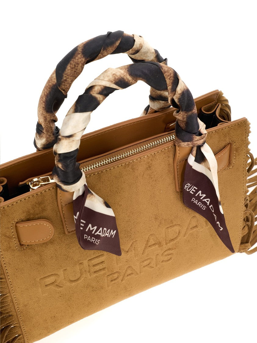 Rue Madam Paris Mini Suede Tote Bag With Fringes And Scarf Detail
