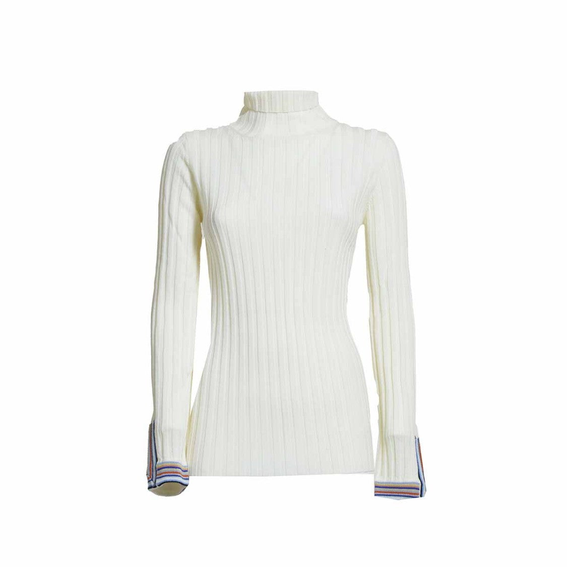 Etro Cream Pure Wool Turtleneck Sweater With Multicolor Cuffs