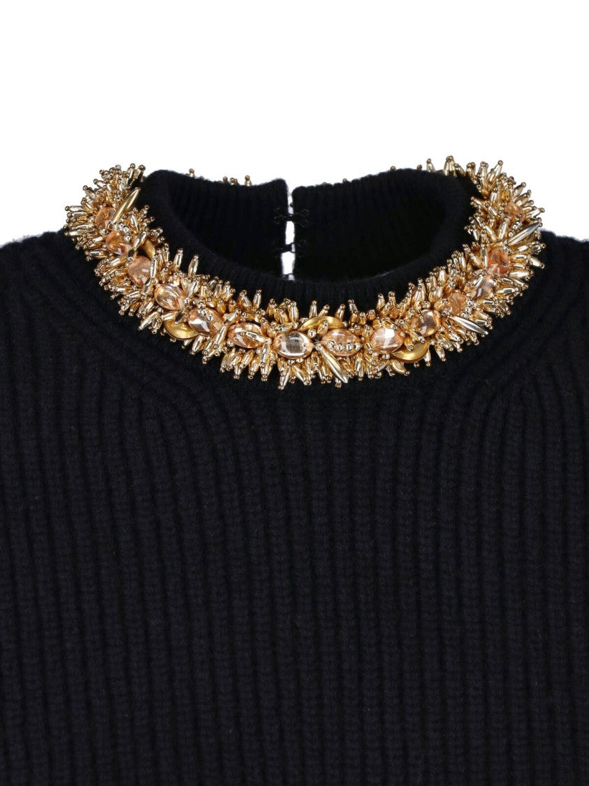 Balmain Black Gold-Embellished Virgin Wool Sweater