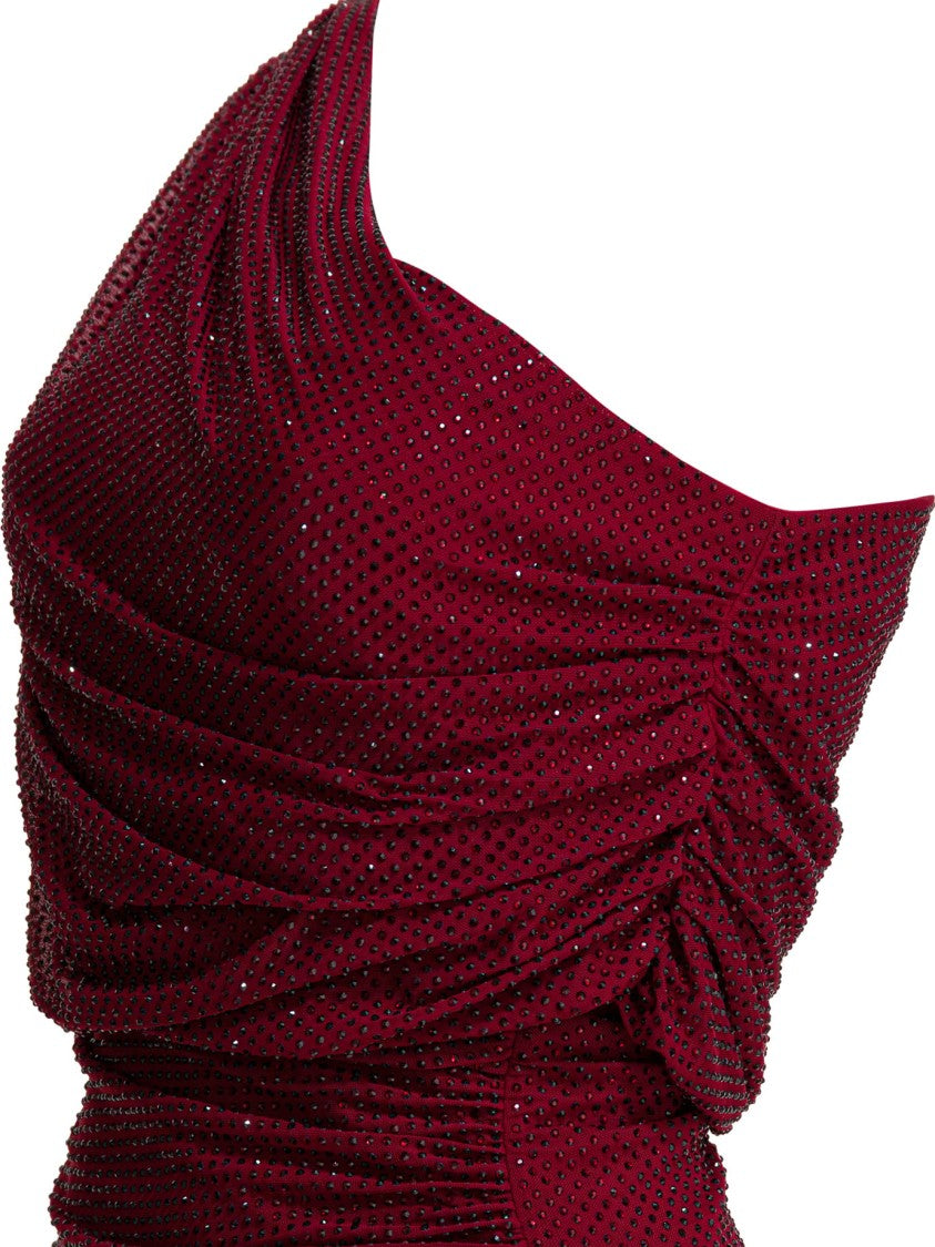 Self-Portrait Draped Midi Dress With Rhinestones