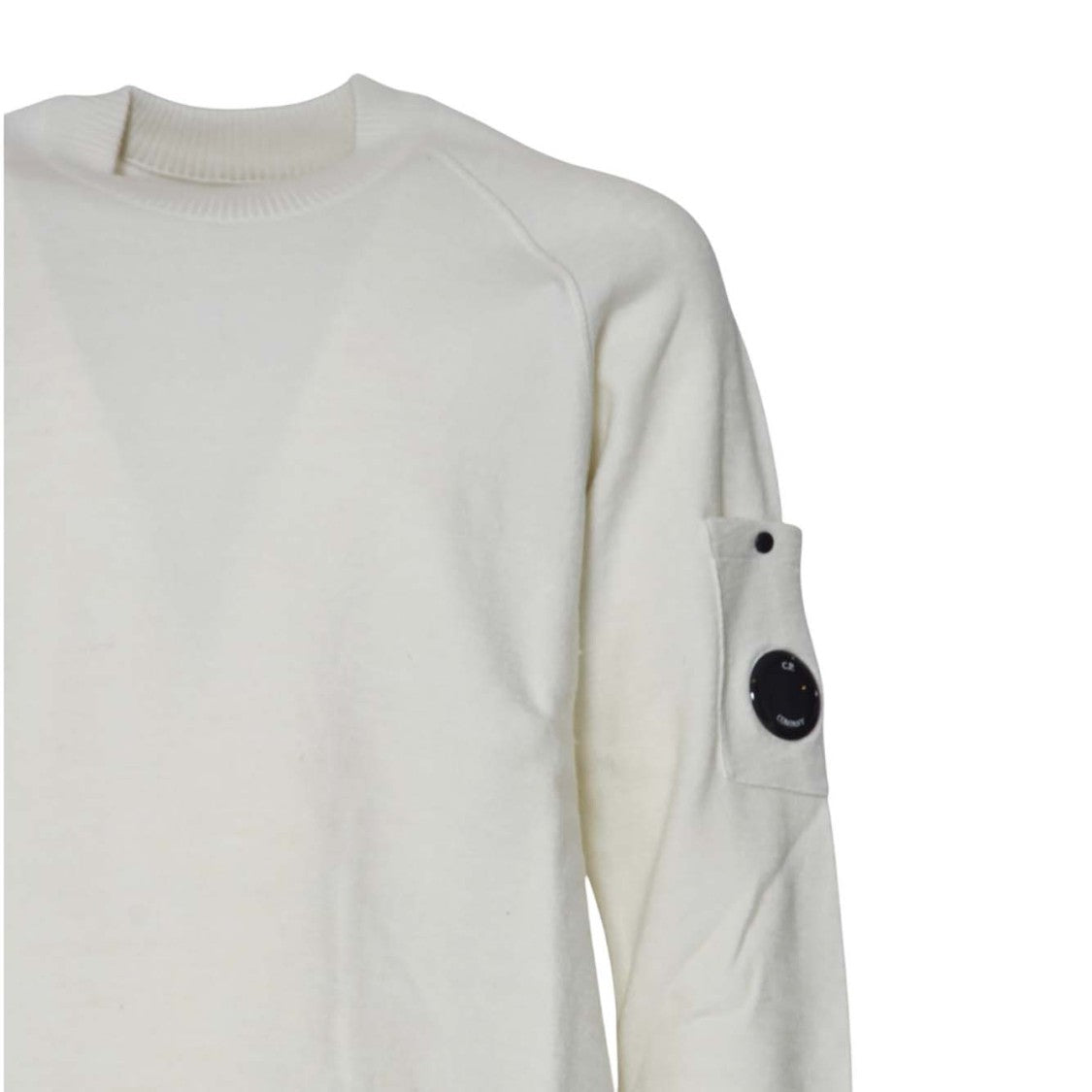 C.P. Company White Merino Wool Sweater With Distinctive Lens Detail