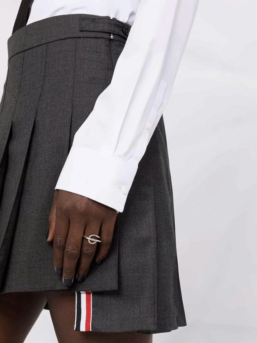 Thom Browne Structured Pleated Wool Mini Skirt With Subtle Buckle Detail