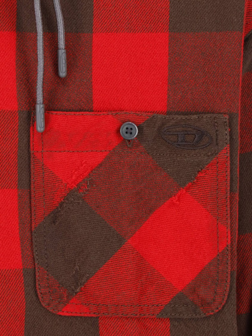 Diesel Checkered Hooded Button-Up Chest Pockets Casual Shirt