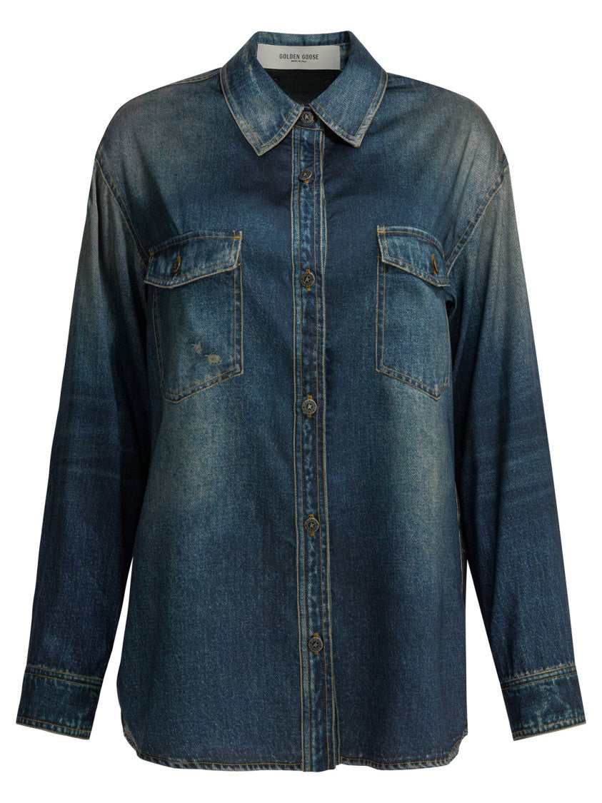 Golden Goose Denim-Style Jacket With Button-Down Front And Vintage Wash