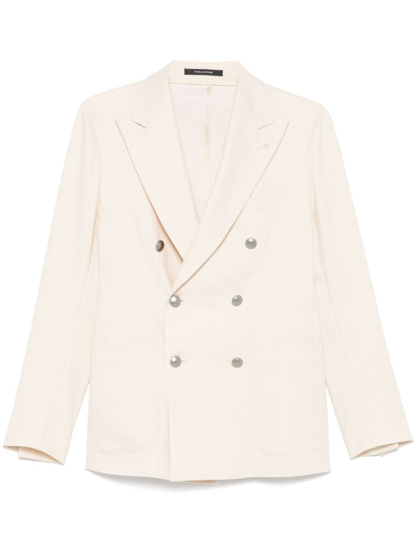 Tagliatore Double-Breasted Tailored White Jacket With Notched Lapels