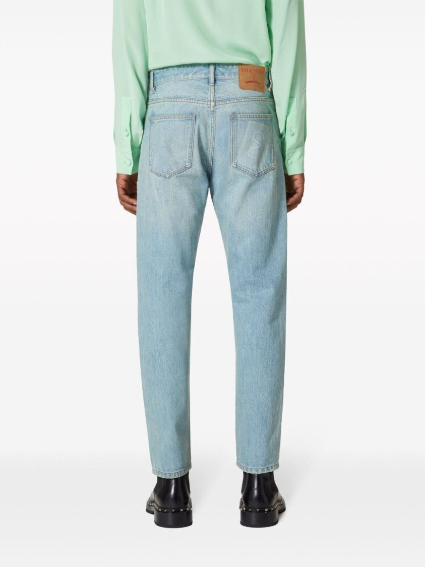 Valentino Garavani Mid-Rise Tapered Leg Denim Trousers