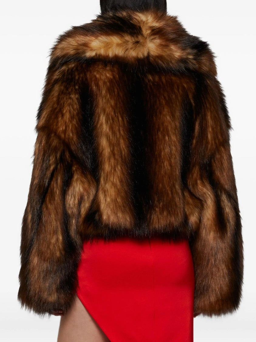 David Koma Brown Oversized Cropped Faux Fur Bomber Jacket