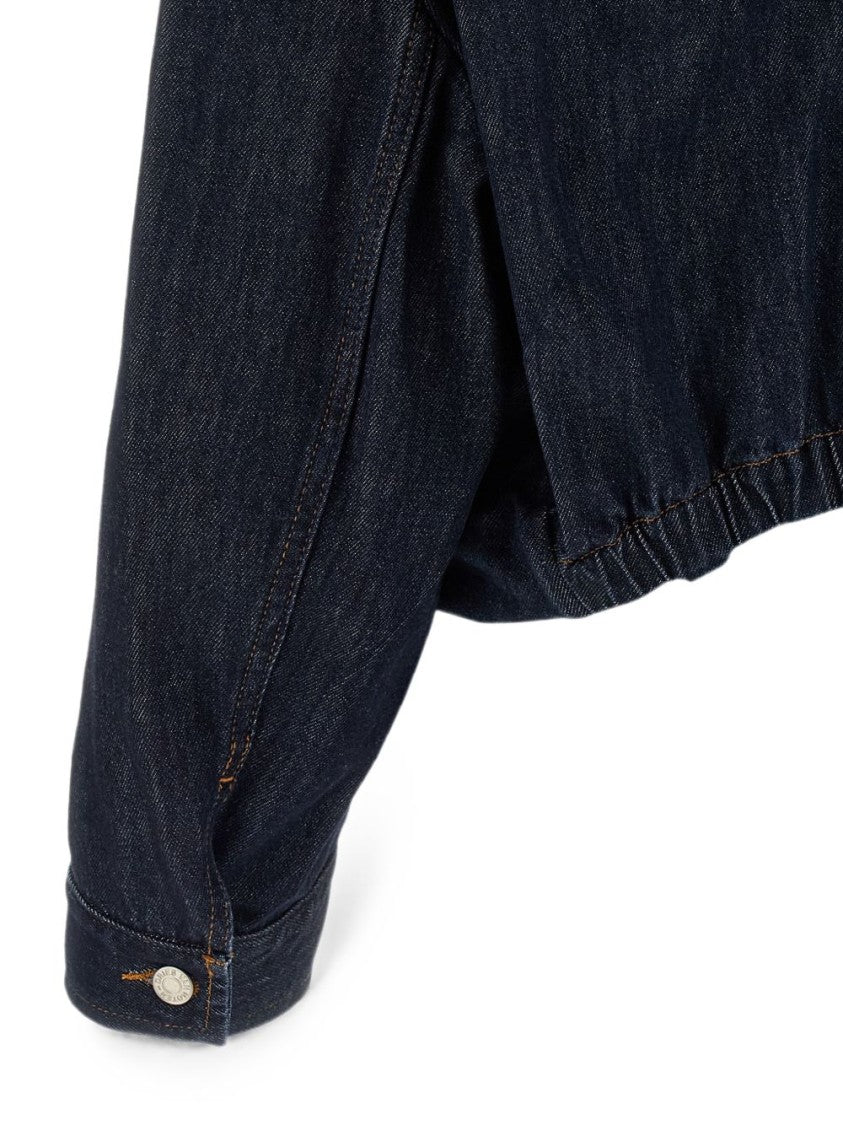 Dries Van Noten Boxy Contrast Stitching Cropped Denim Jacket
