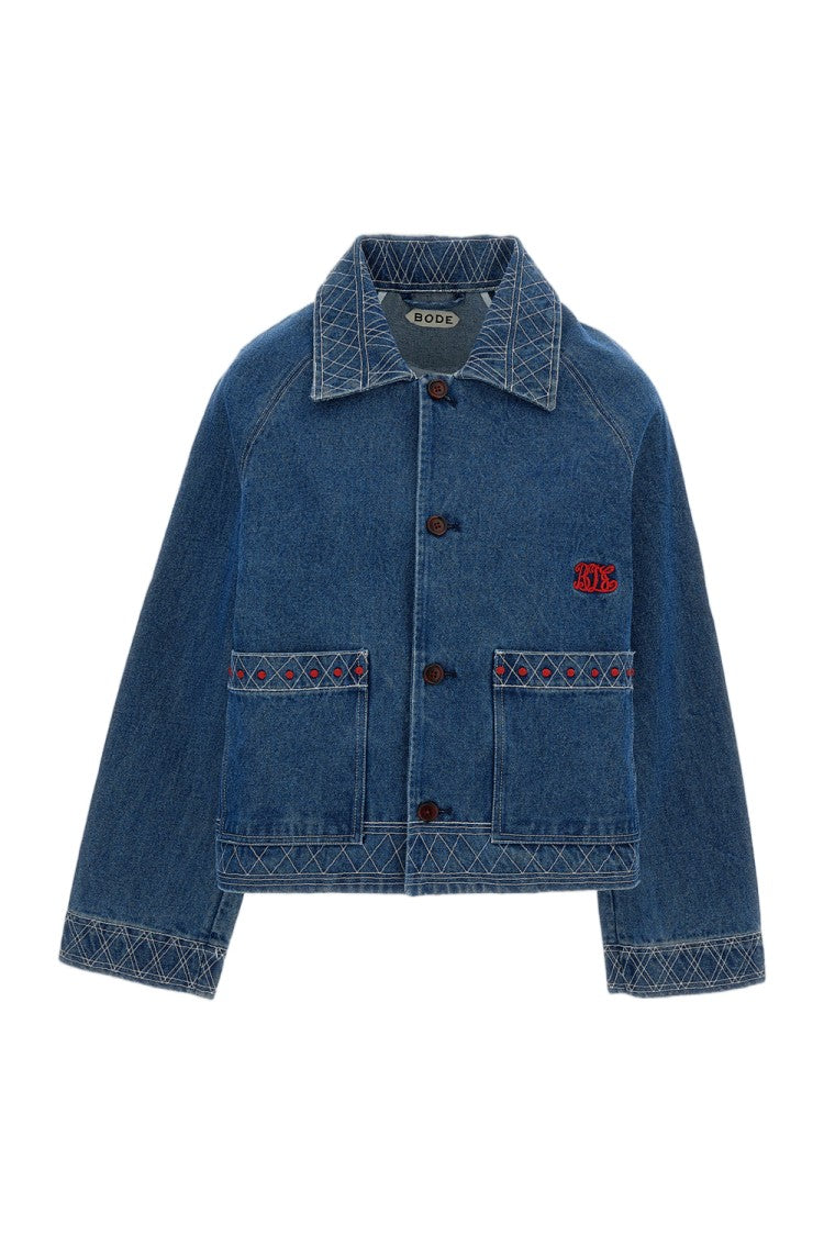 Bode New York Blue Embroidered Denim Jacket