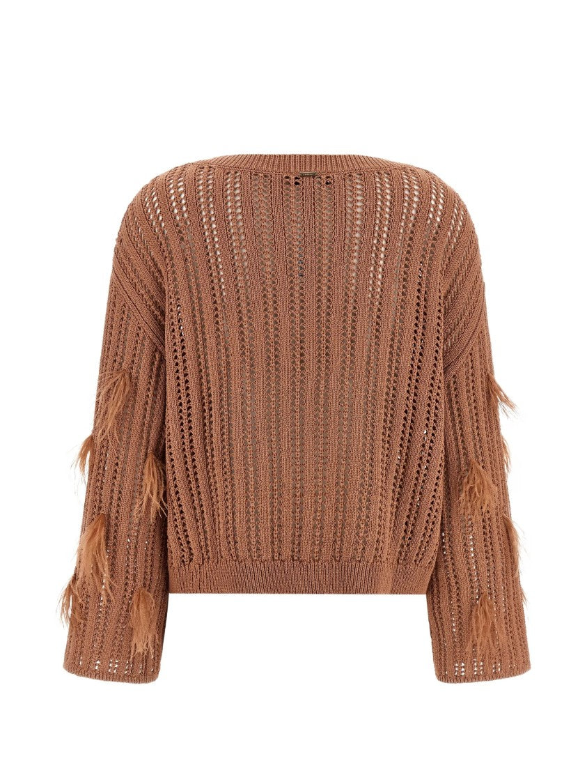 Twin-Set Brown Cropped Openwork Knit Sweater