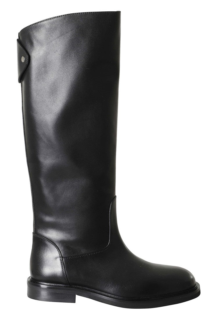 Poeve Knee-High Black Leather Boots With Side Zipper Closure