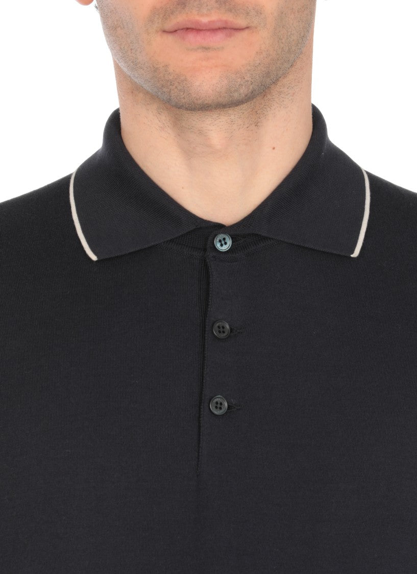 Brunello Cucinelli Dark Blue Cotton Polo Shirt