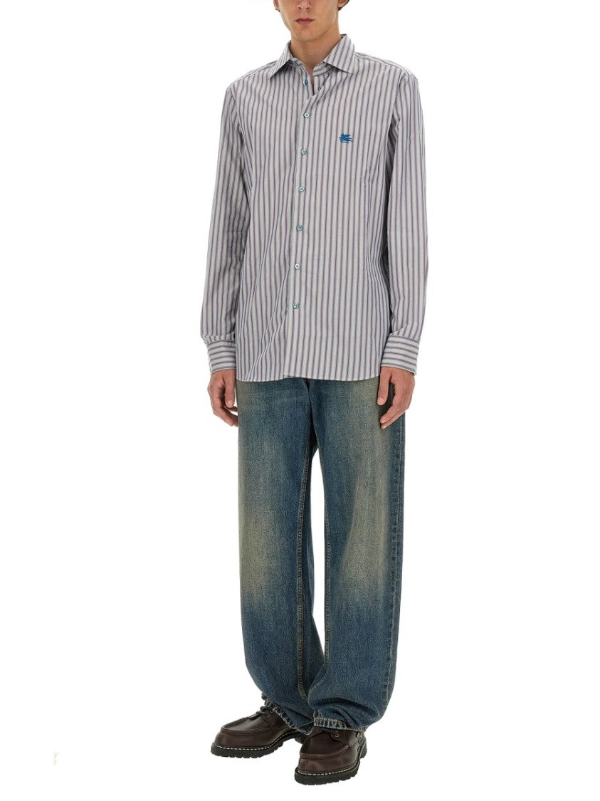 Etro Pegasus Logo Shirt With Vertical Striped Pattern