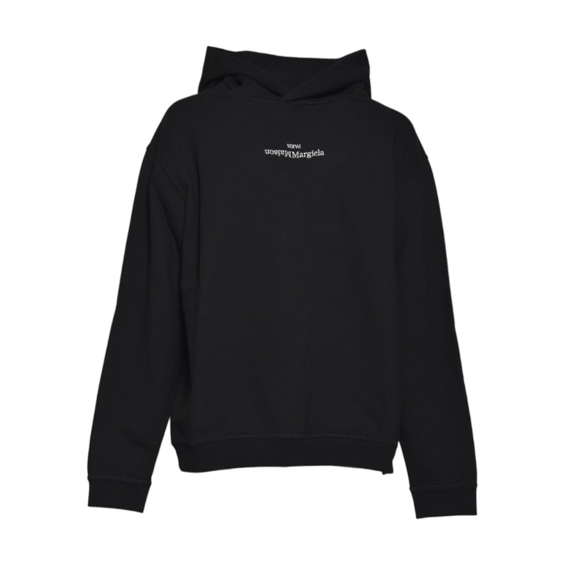 Maison Margiela Minimalist Black Hoodie With Upside-Down Logo